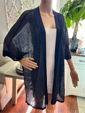 Chico's Open Knit Cardigan in Black Size XL Like New
